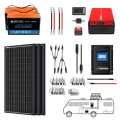 ACOPOWER Batería de litio Mono Sistema completo de energía solar con batería e inversor para RV Boat 12V Off Grid Kit