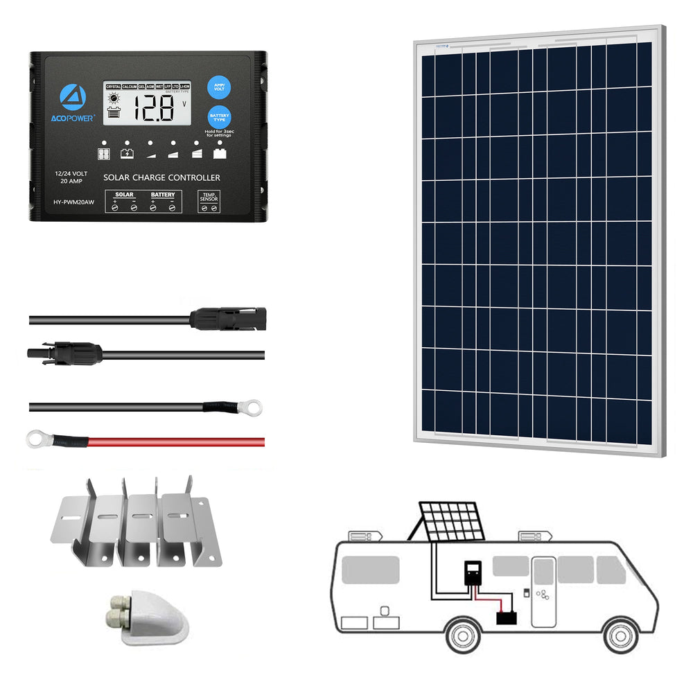 Kits solares polivinílicos ACOPOWER de 12 V + controlador de carga MPPT/PWM 