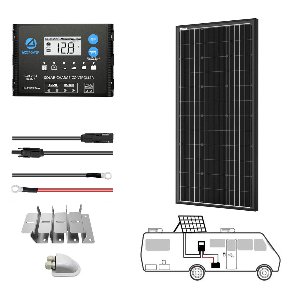 Kits RV mono solares ACOPOWER + controlador de carga MPPT/PWM 