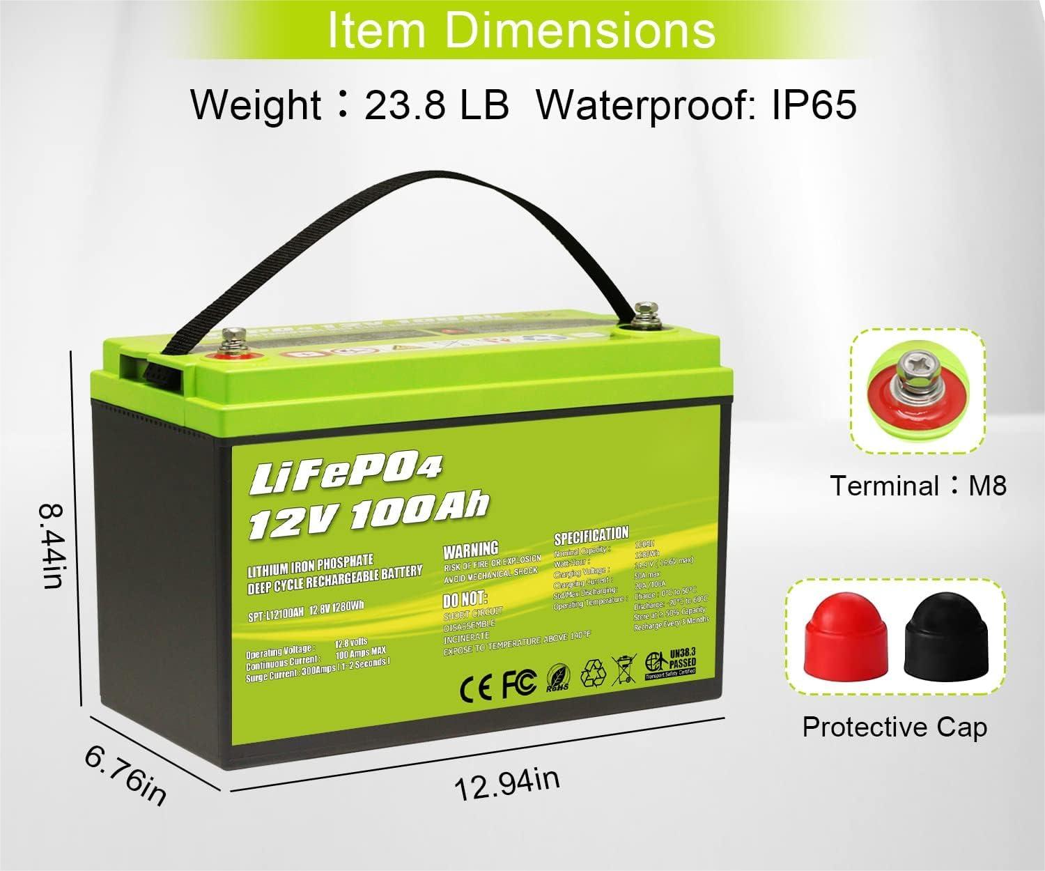 Batería de litio de ciclo profundo LiFePO4 de 12V 100Ah 
