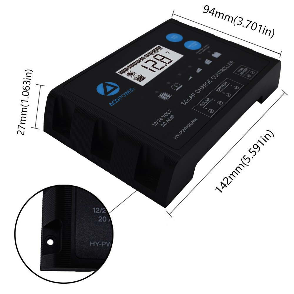 Kits RV mono solares ACOPOWER + controlador de carga MPPT/PWM 