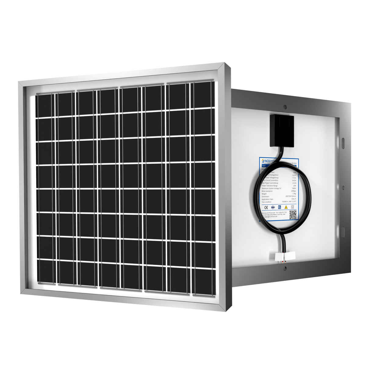 ACOPOWER 10W 24V High Efficiency Monocrystalline Solar Panel