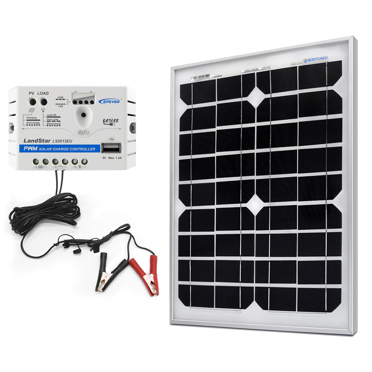 Kit de cargador solar ACOPower de 20 W y 12 V, controlador de carga de 5 A con pinzas de cocodrilo 
