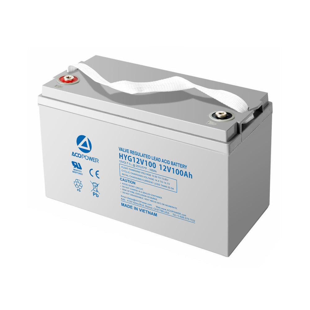Batería recargable de gel de ciclo profundo de 12 V y 100 Ah con terminales estilo botón