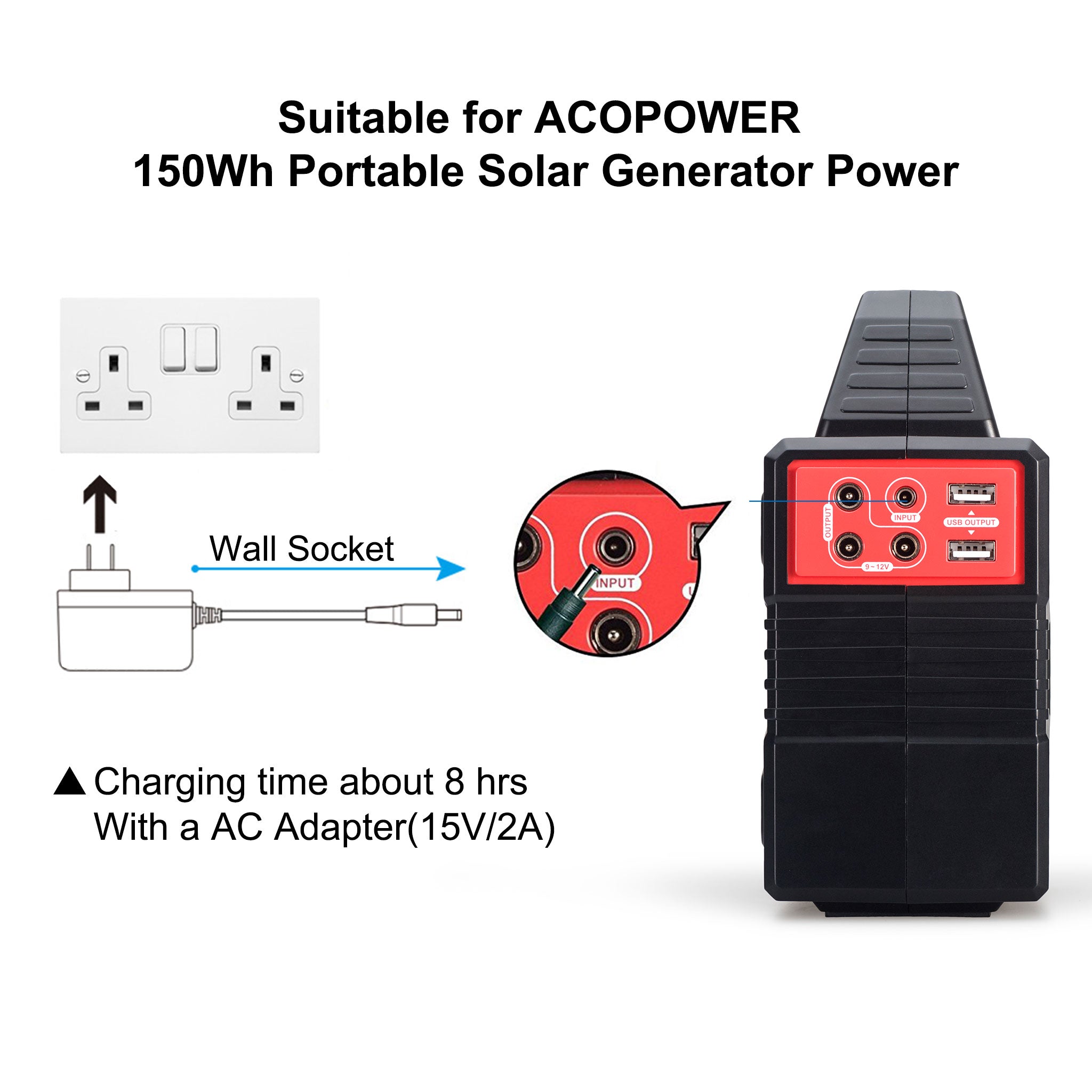 Adaptador de carga de CA ACOPOWER para generador solar de 150 Wh