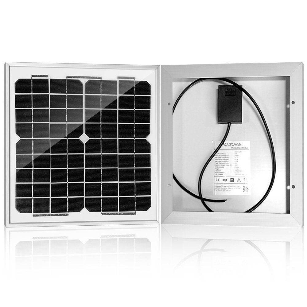 Kit de cargador solar ACOPower de 10 W y 12 V, controlador de carga de 5 A con pinzas de cocodrilo 