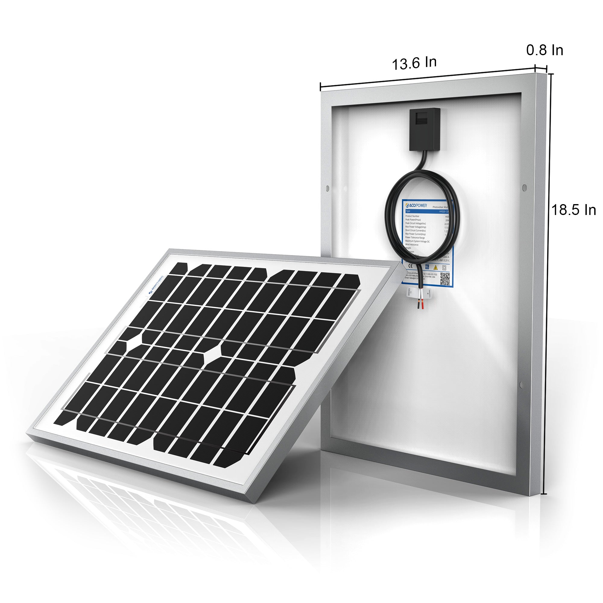 ACOPower Panel solar mono de 20 vatios para carga de batería de 12 V, fuera de la red
