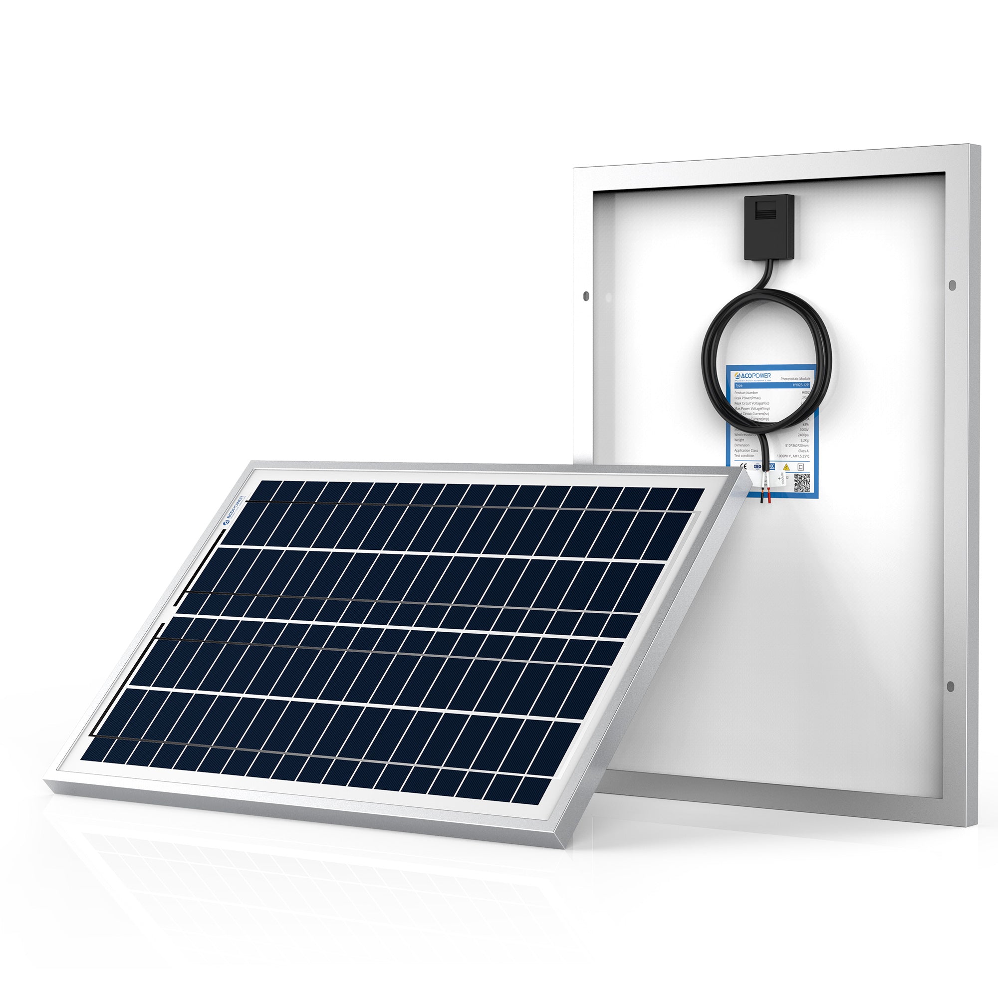 ACOPower Panel solar polivinílico de 25 vatios, para cargador de batería de 12 voltios