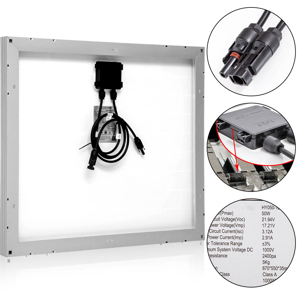 Kit de cargador solar ACOPOWER de 50 W y 12 V, controlador de carga de 10 A con pinzas de cocodrilo 