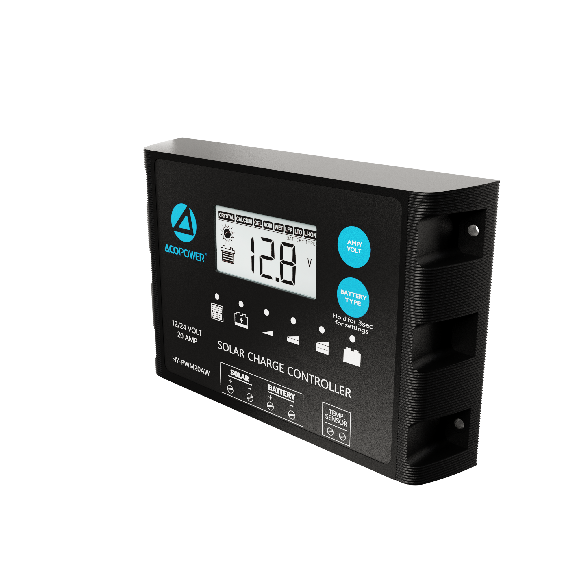 ACOPOWER 20A ProteusX Controlador de carga solar PWM impermeable con pinzas de cocodrilo y conectores MC4