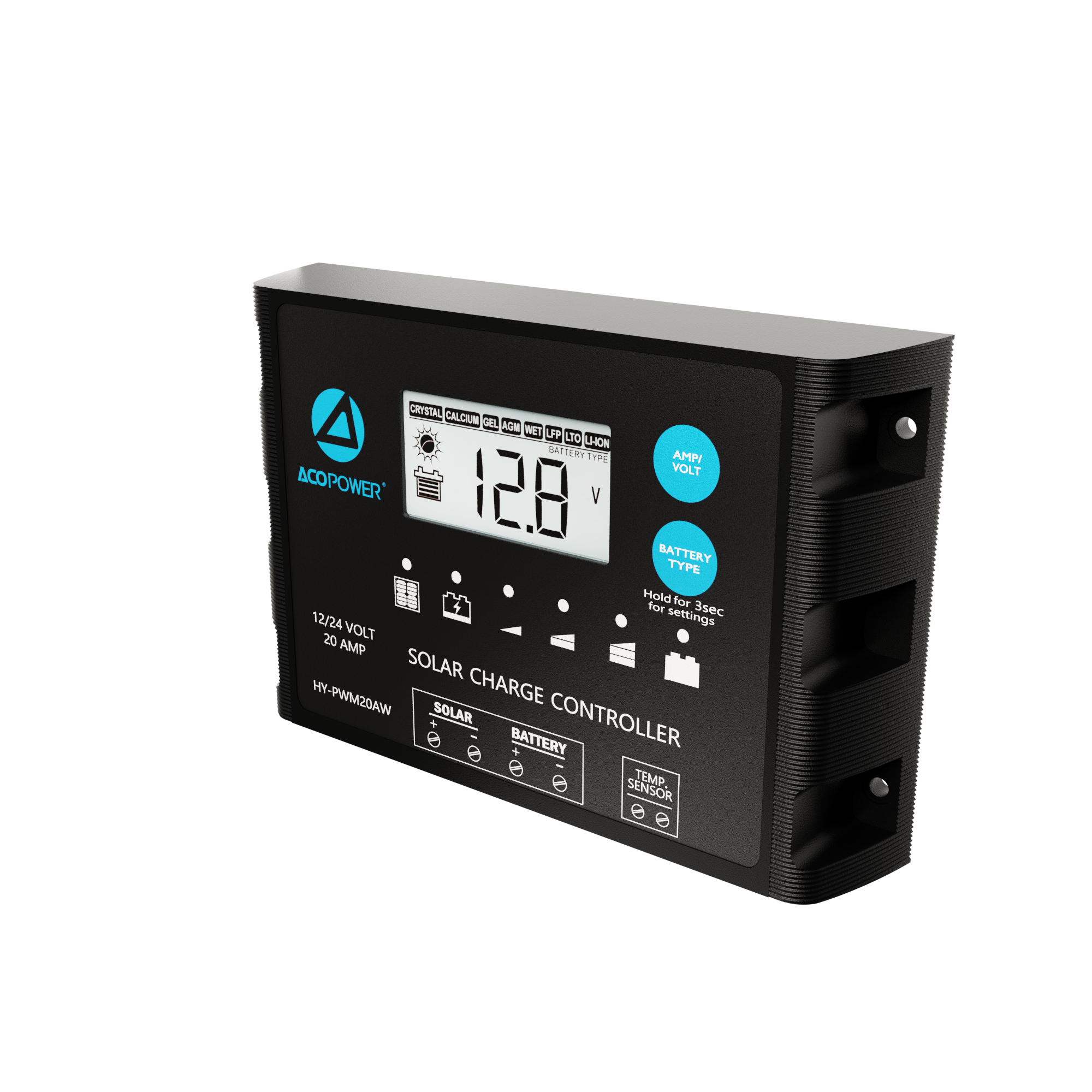ACOPOWER 20A ProteusX Controlador de carga solar PWM impermeable con pinzas de cocodrilo y conectores MC4