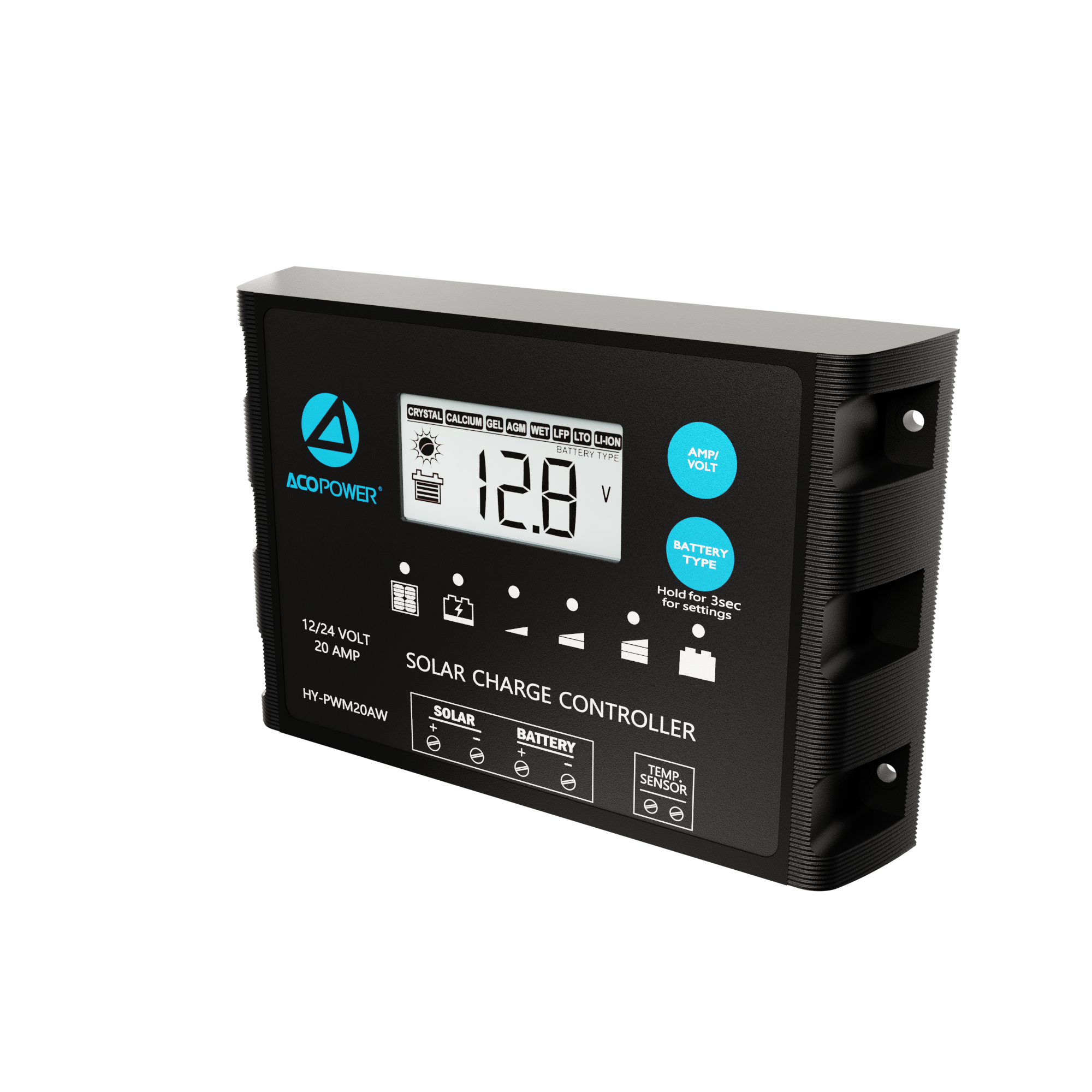 ACOPOWER 20A ProteusX Controlador de carga solar PWM impermeable con pinzas de cocodrilo y conectores MC4