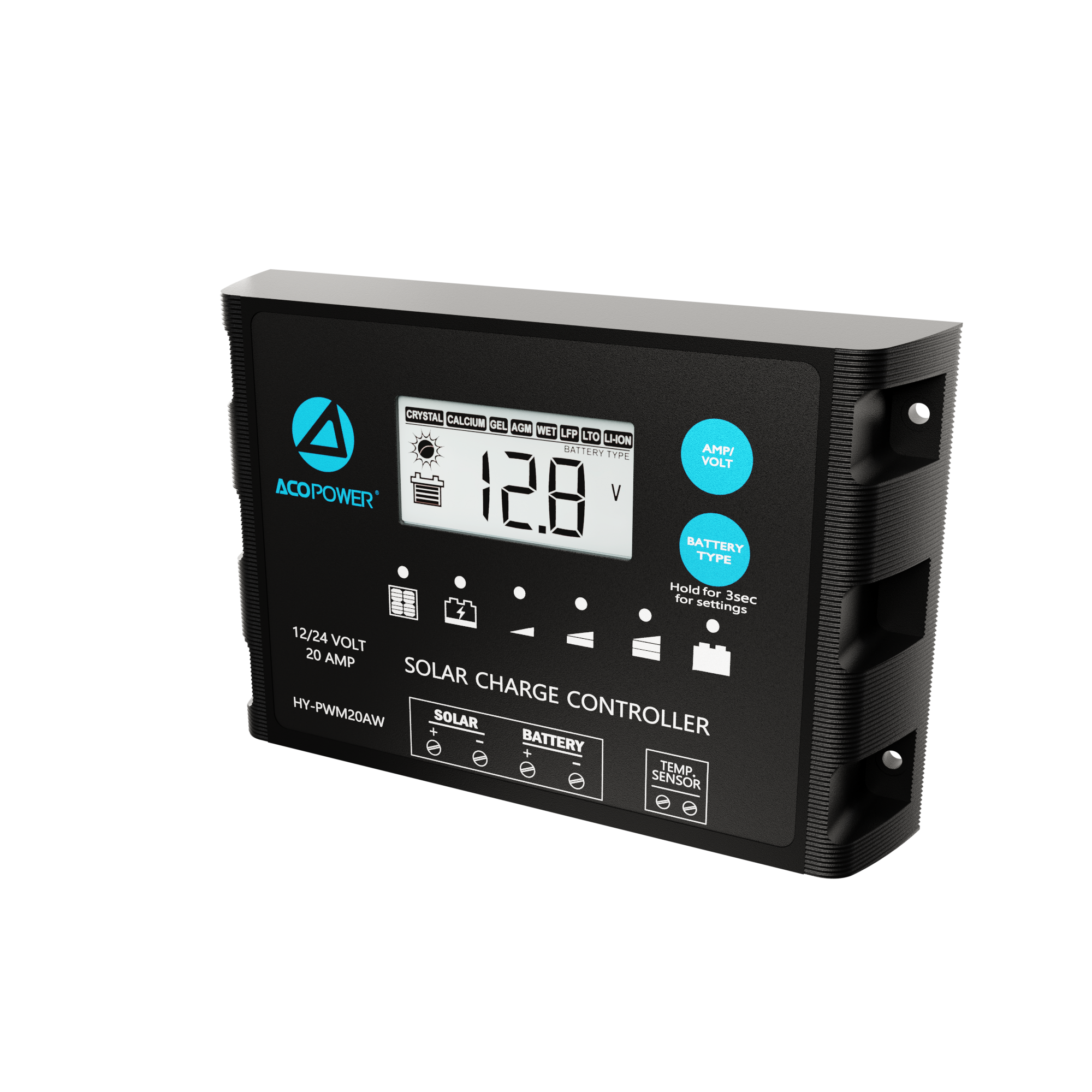 ACOPOWER 20A ProteusX Controlador de carga solar PWM impermeable con pinzas de cocodrilo y conectores MC4