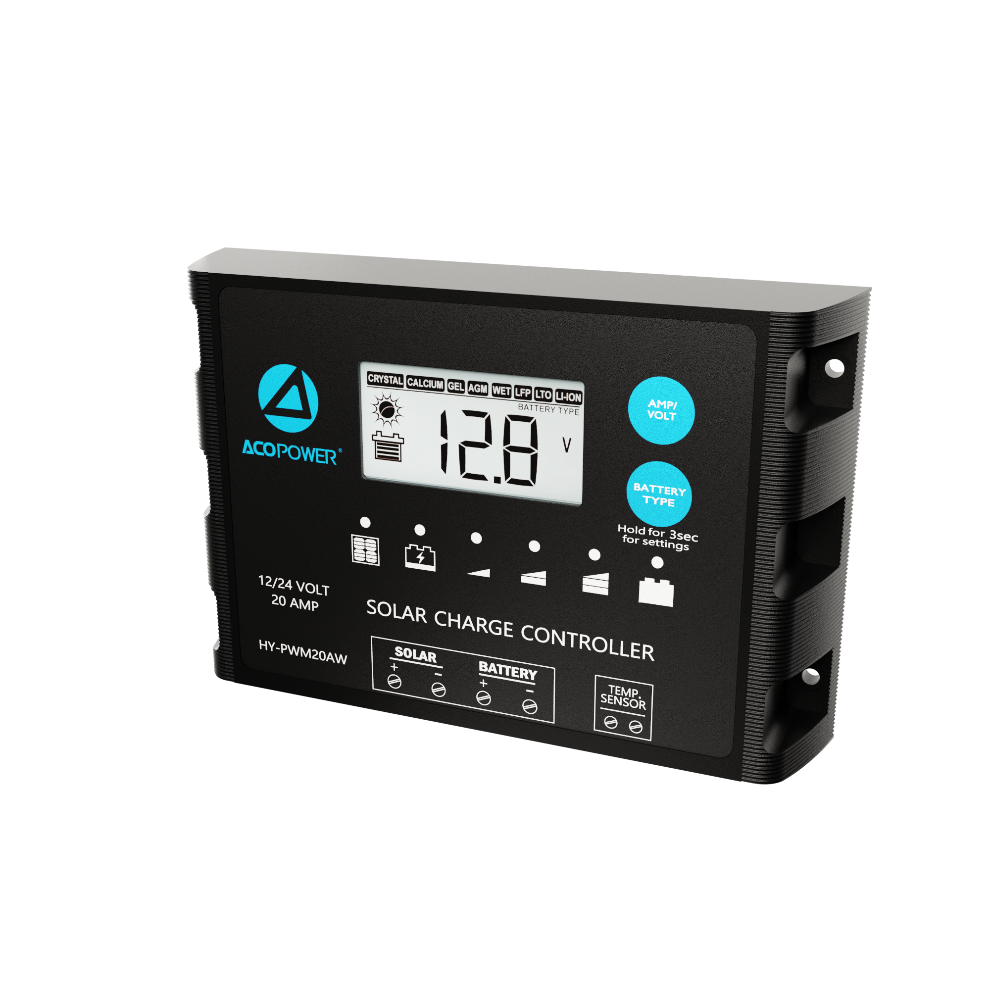 ACOPOWER 20A ProteusX Controlador de carga solar PWM impermeable con pinzas de cocodrilo y conectores MC4