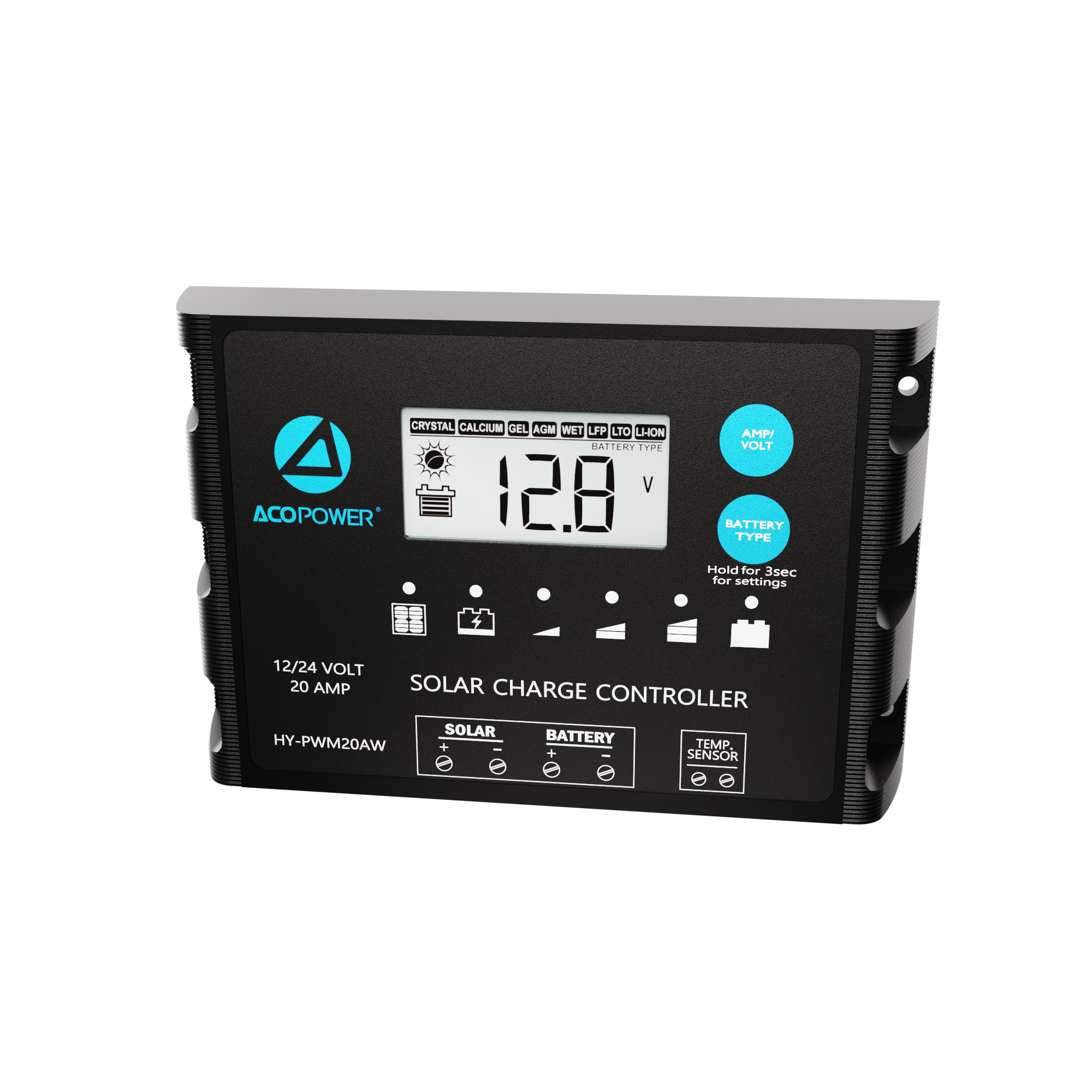ACOPOWER 20A ProteusX Controlador de carga solar PWM impermeable con pinzas de cocodrilo y conectores MC4