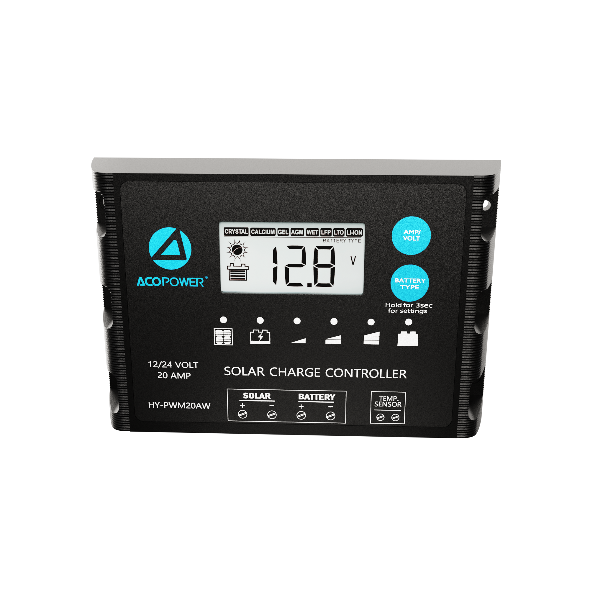 ACOPOWER 20A ProteusX Controlador de carga solar PWM impermeable con pinzas de cocodrilo y conectores MC4