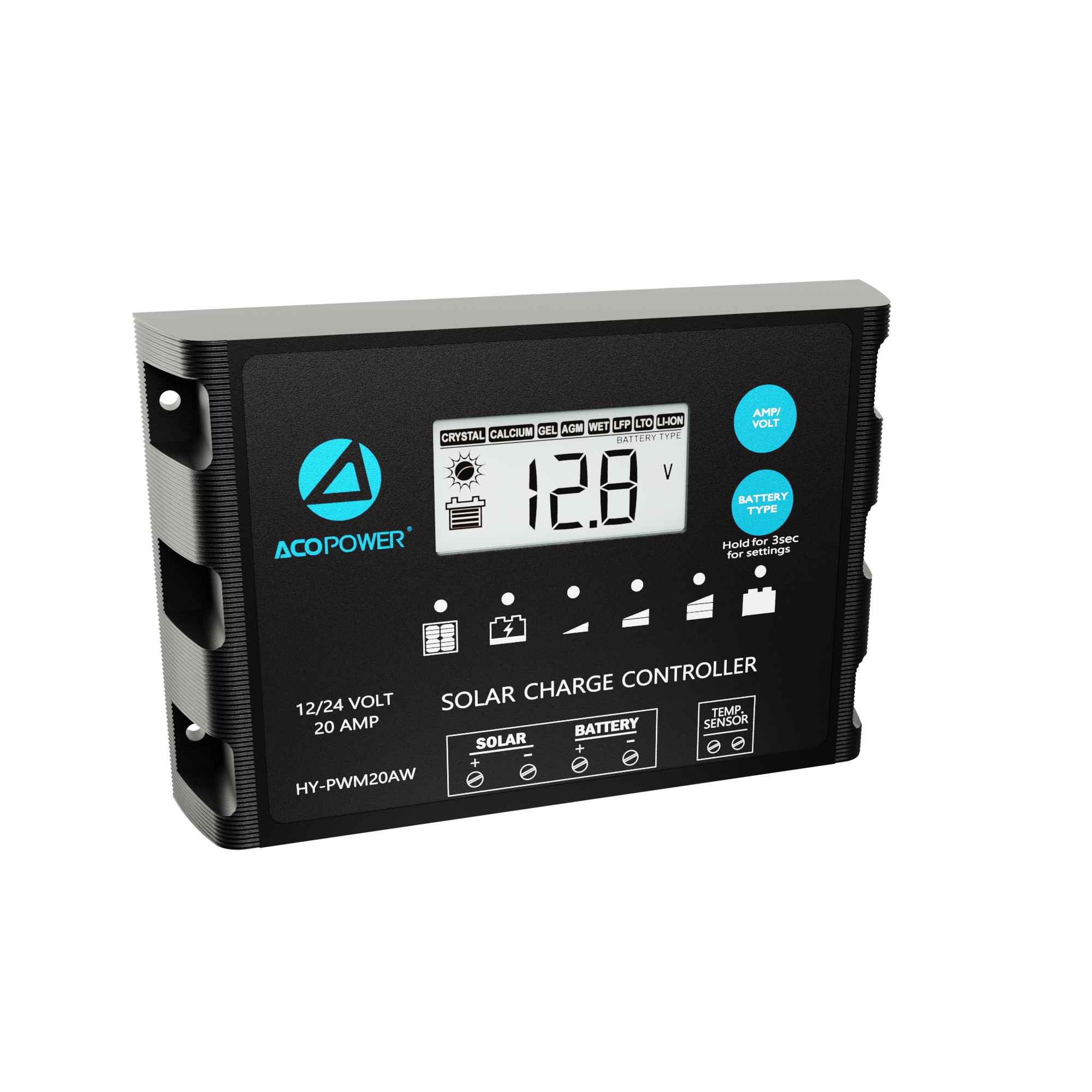 ACOPOWER 20A ProteusX Controlador de carga solar PWM impermeable con pinzas de cocodrilo y conectores MC4