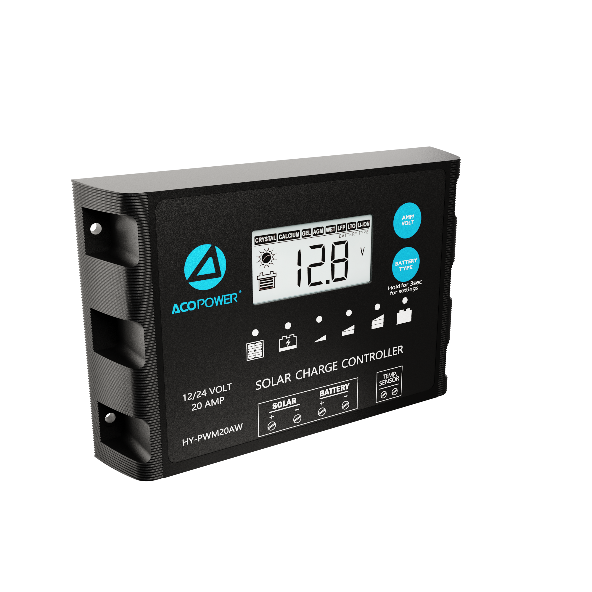 ACOPOWER 20A ProteusX Controlador de carga solar PWM impermeable con pinzas de cocodrilo y conectores MC4