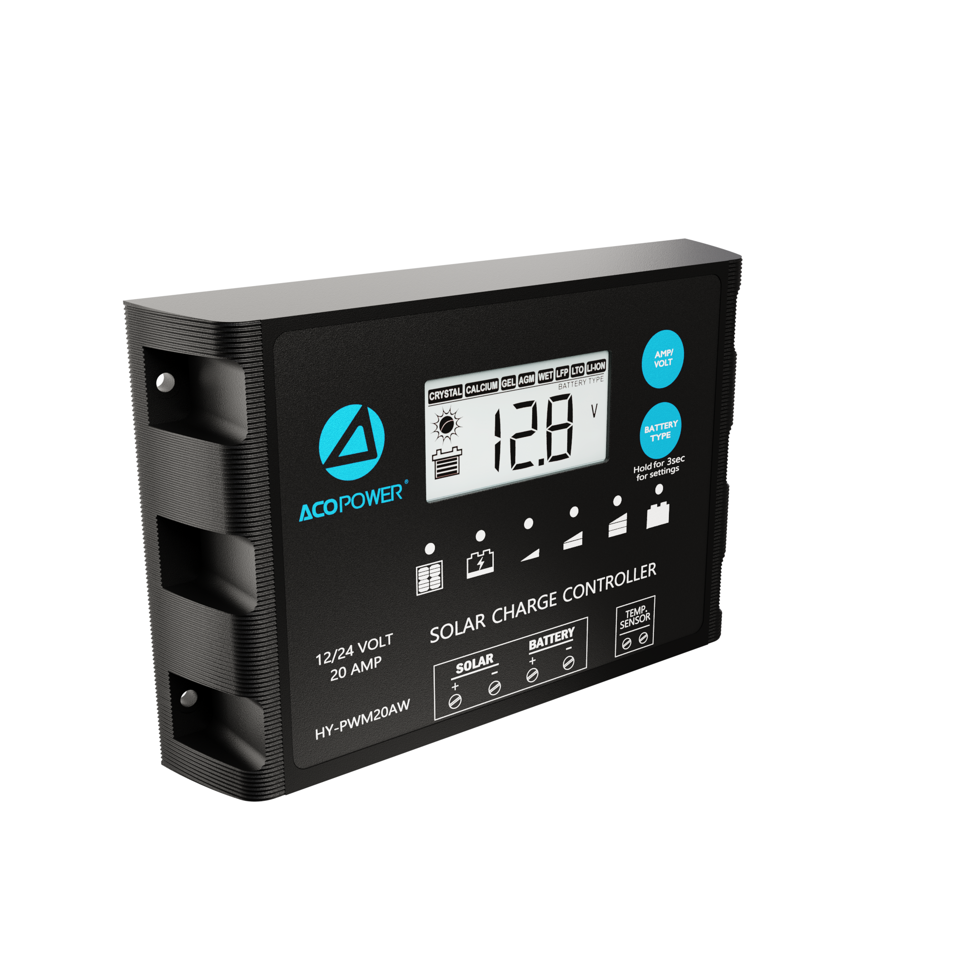 ACOPOWER 20A ProteusX Controlador de carga solar PWM impermeable con pinzas de cocodrilo y conectores MC4
