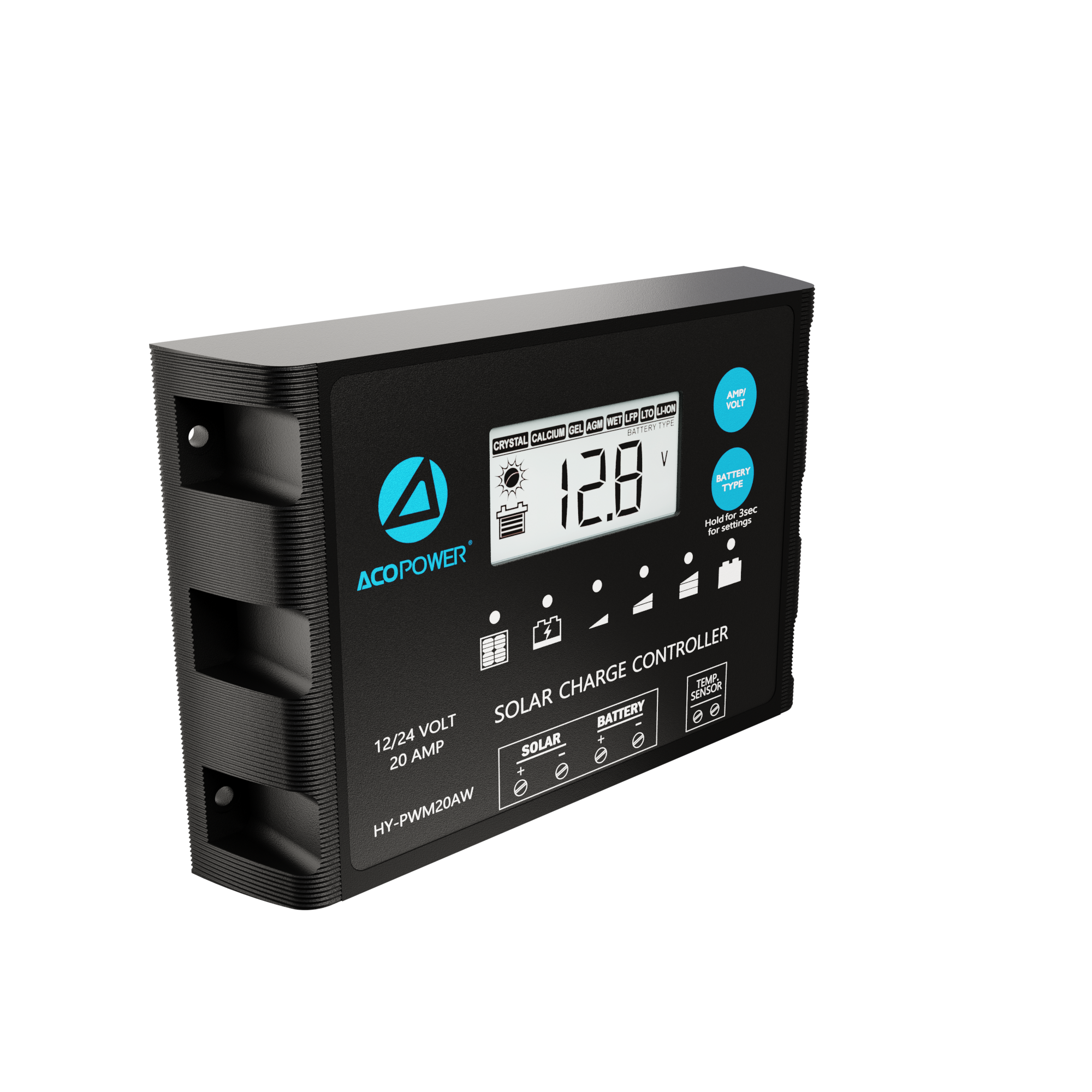 ACOPOWER 20A ProteusX Controlador de carga solar PWM impermeable con pinzas de cocodrilo y conectores MC4