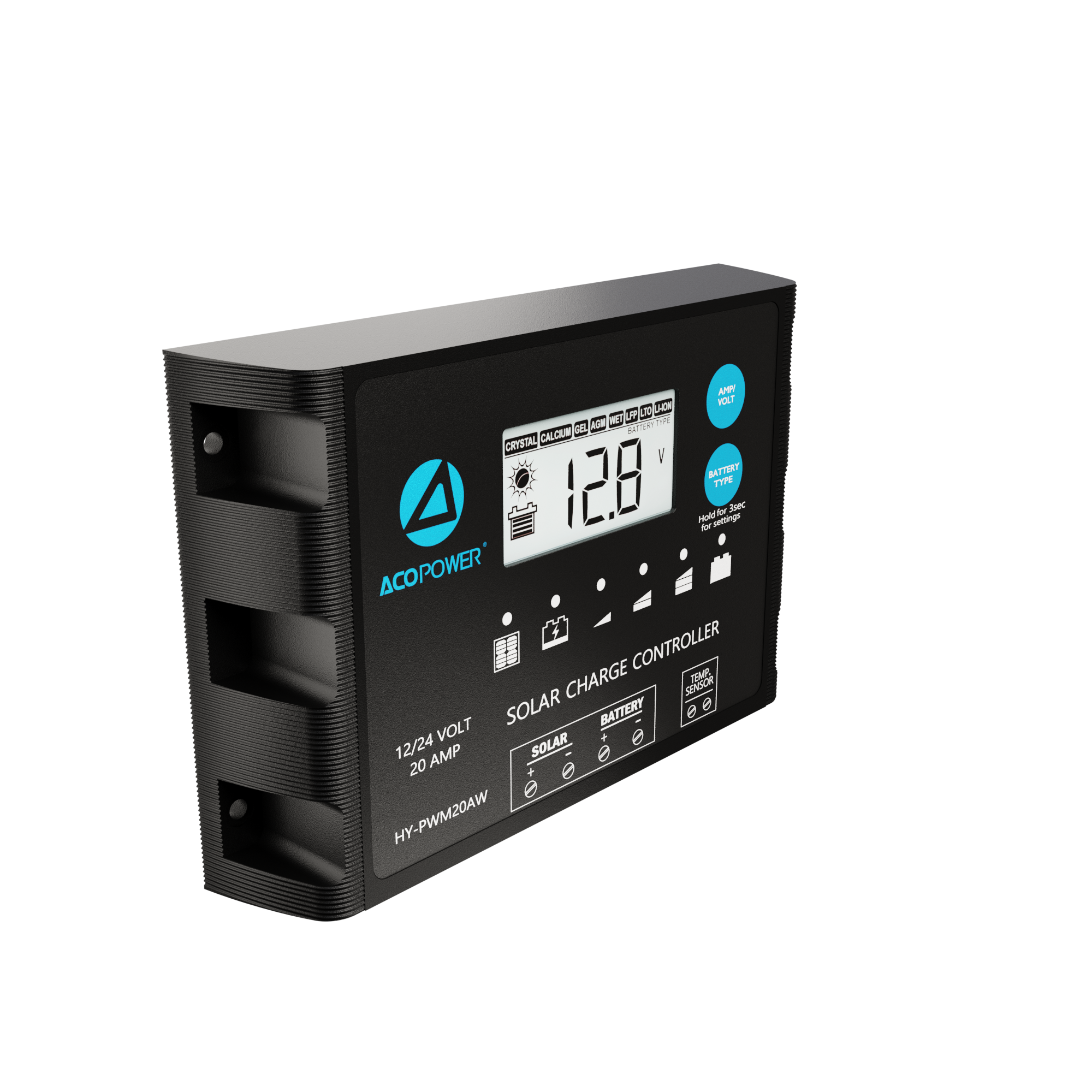 ACOPOWER 20A ProteusX Controlador de carga solar PWM impermeable con pinzas de cocodrilo y conectores MC4