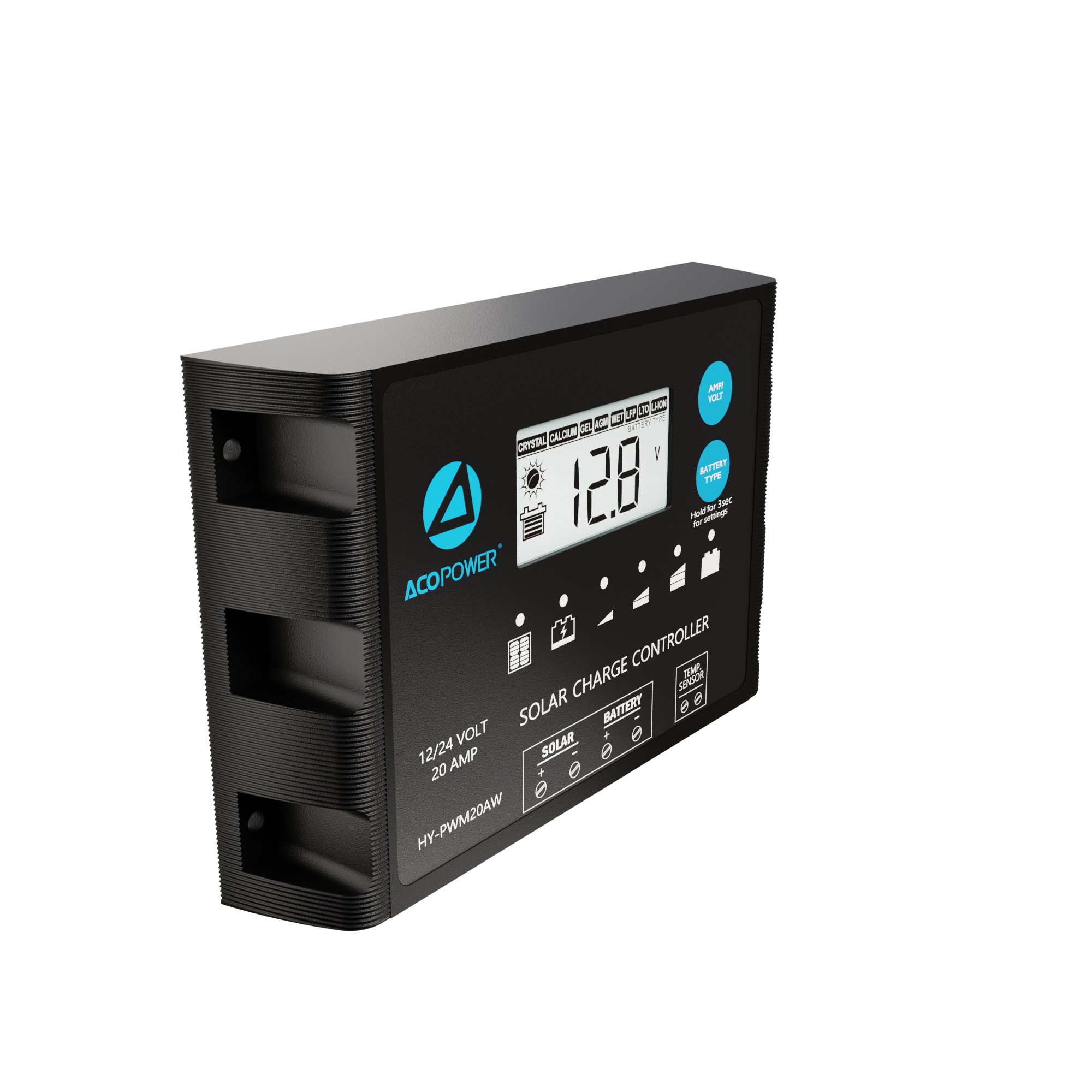 ACOPOWER 20A ProteusX Controlador de carga solar PWM impermeable con pinzas de cocodrilo y conectores MC4