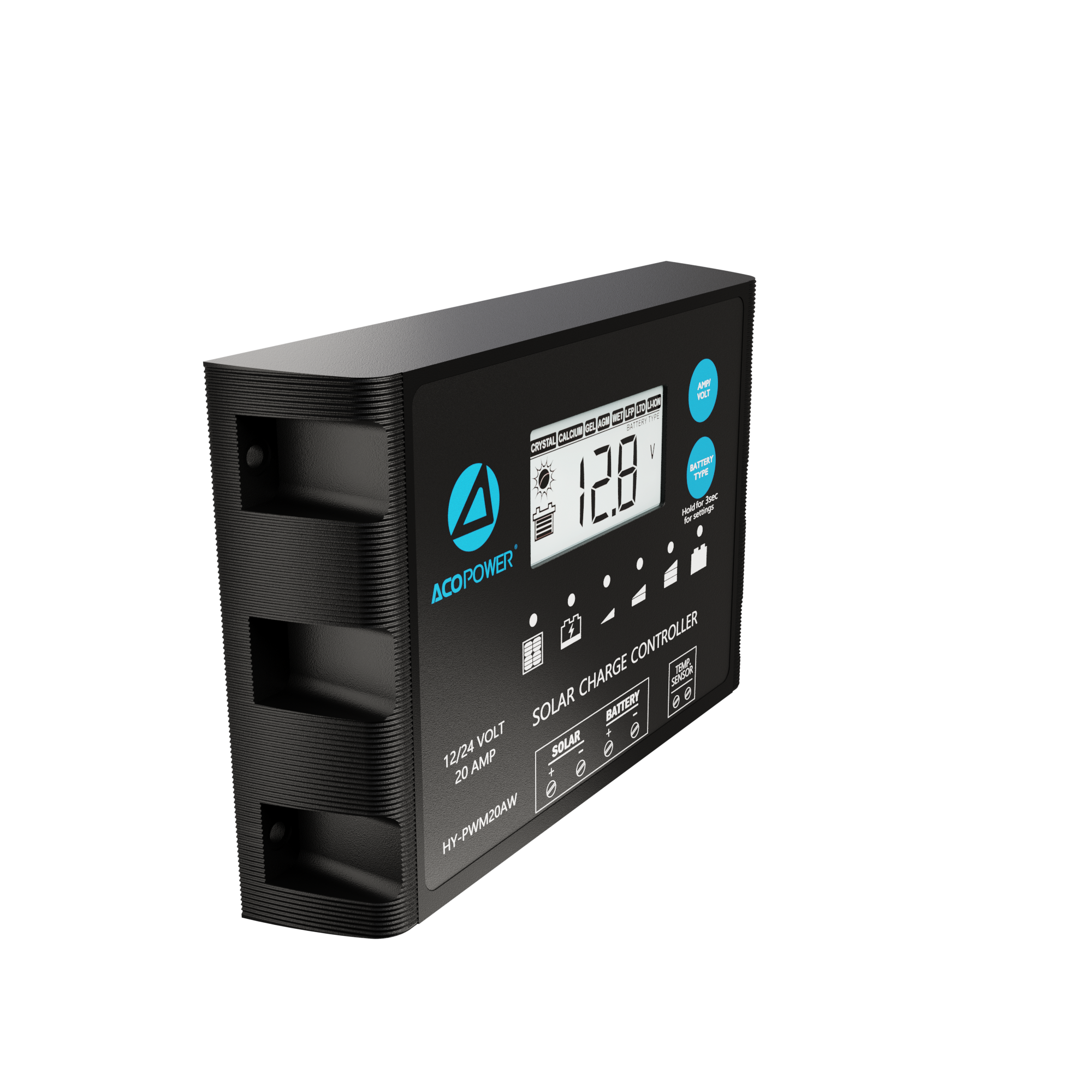 ACOPOWER 20A ProteusX Controlador de carga solar PWM impermeable con pinzas de cocodrilo y conectores MC4
