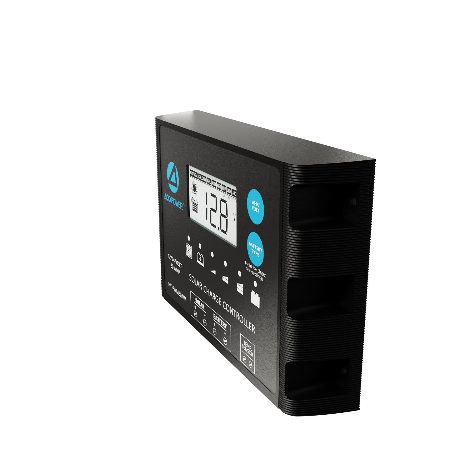 ACOPOWER 20A ProteusX Controlador de carga solar PWM impermeable con pinzas de cocodrilo y conectores MC4