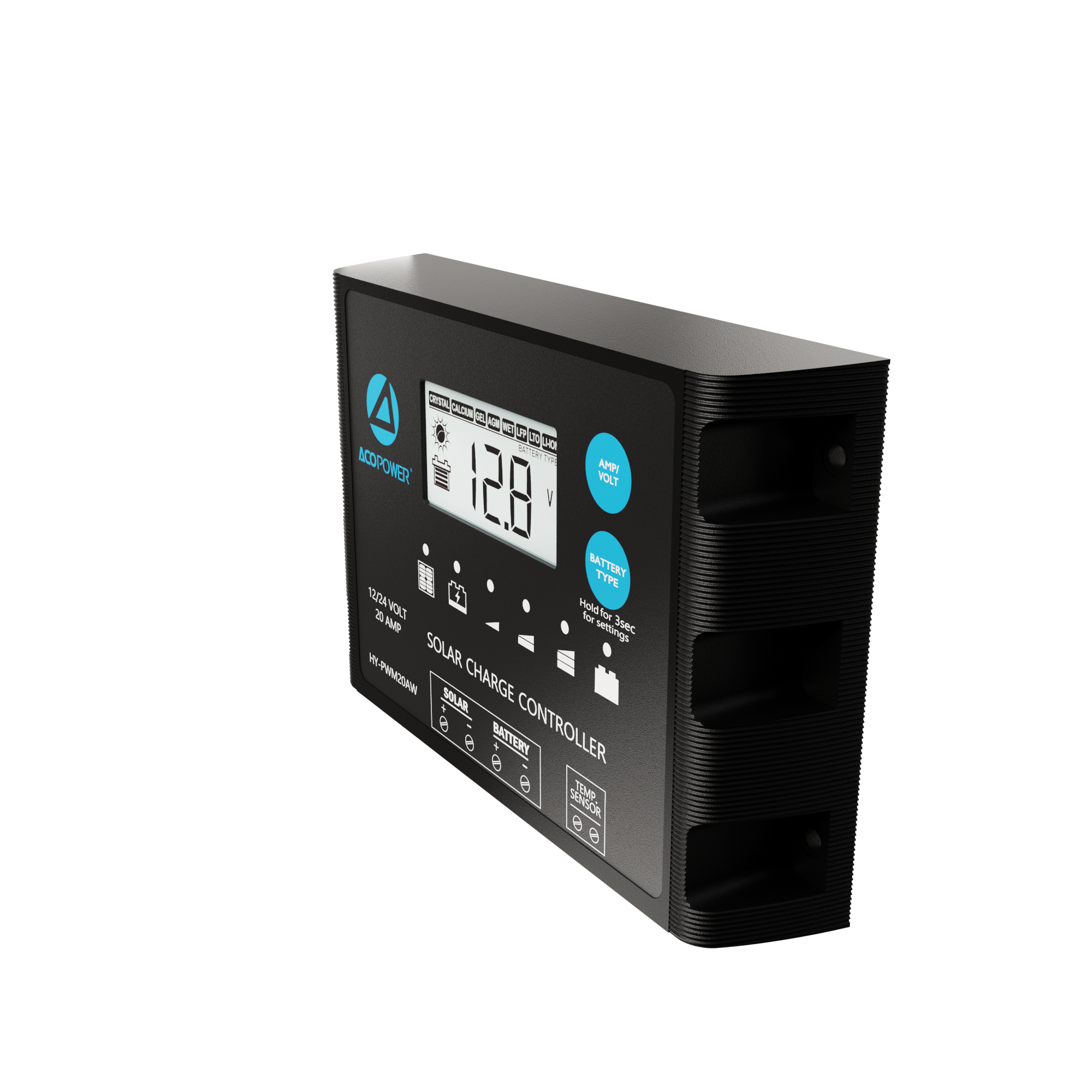 ACOPOWER 20A ProteusX Controlador de carga solar PWM impermeable con pinzas de cocodrilo y conectores MC4