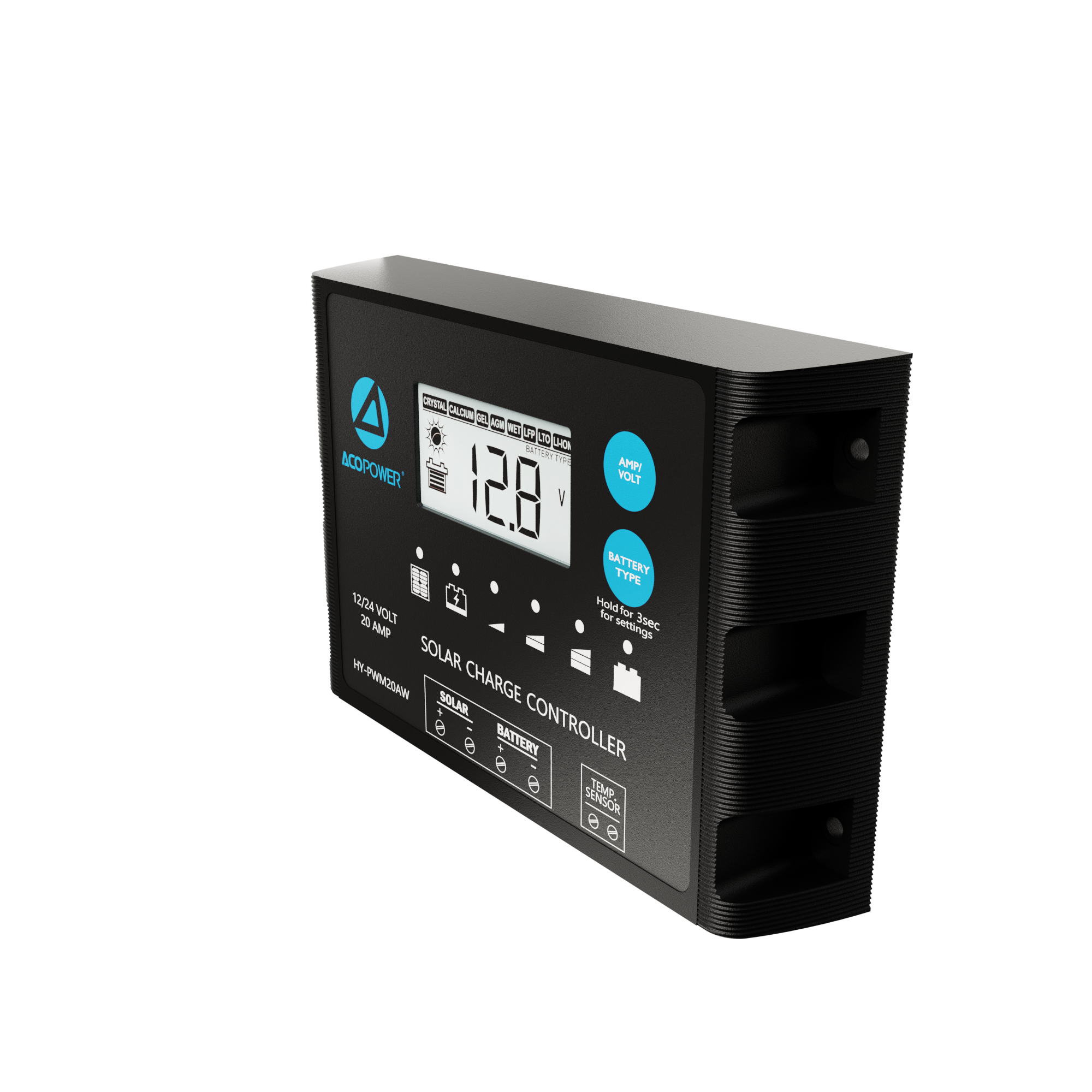 ACOPOWER 20A ProteusX Controlador de carga solar PWM impermeable con pinzas de cocodrilo y conectores MC4