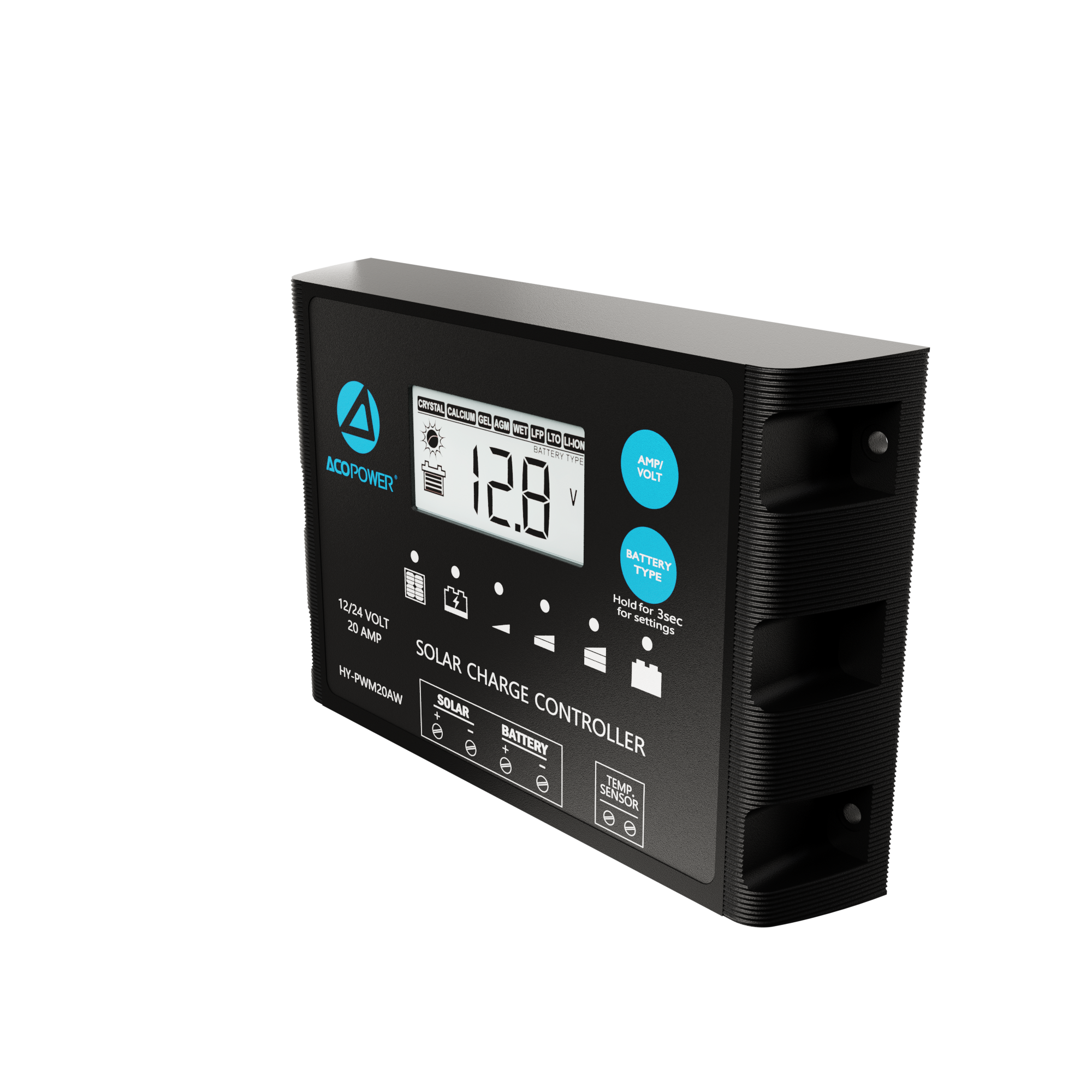 ACOPOWER 20A ProteusX Controlador de carga solar PWM impermeable con pinzas de cocodrilo y conectores MC4