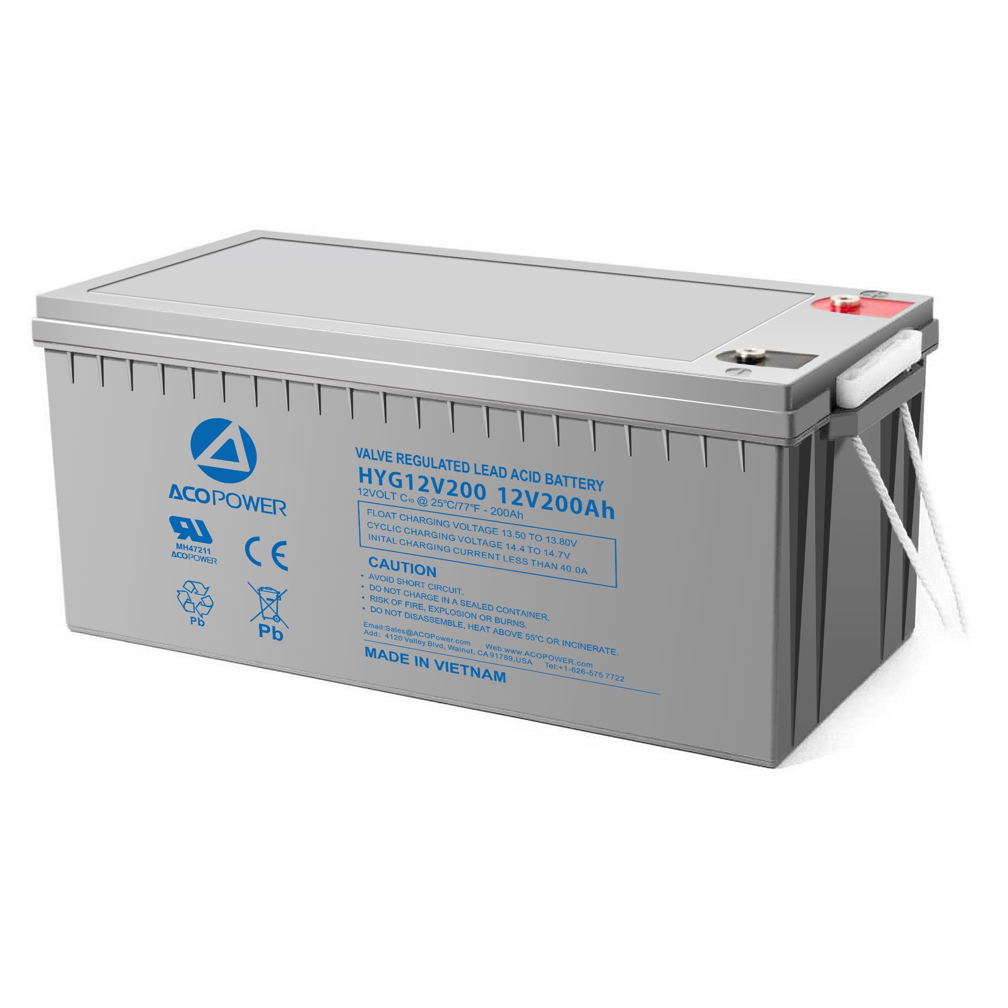 Batería recargable de gel de ciclo profundo 12V 200Ah ACOPOWER HYG12-200Ah