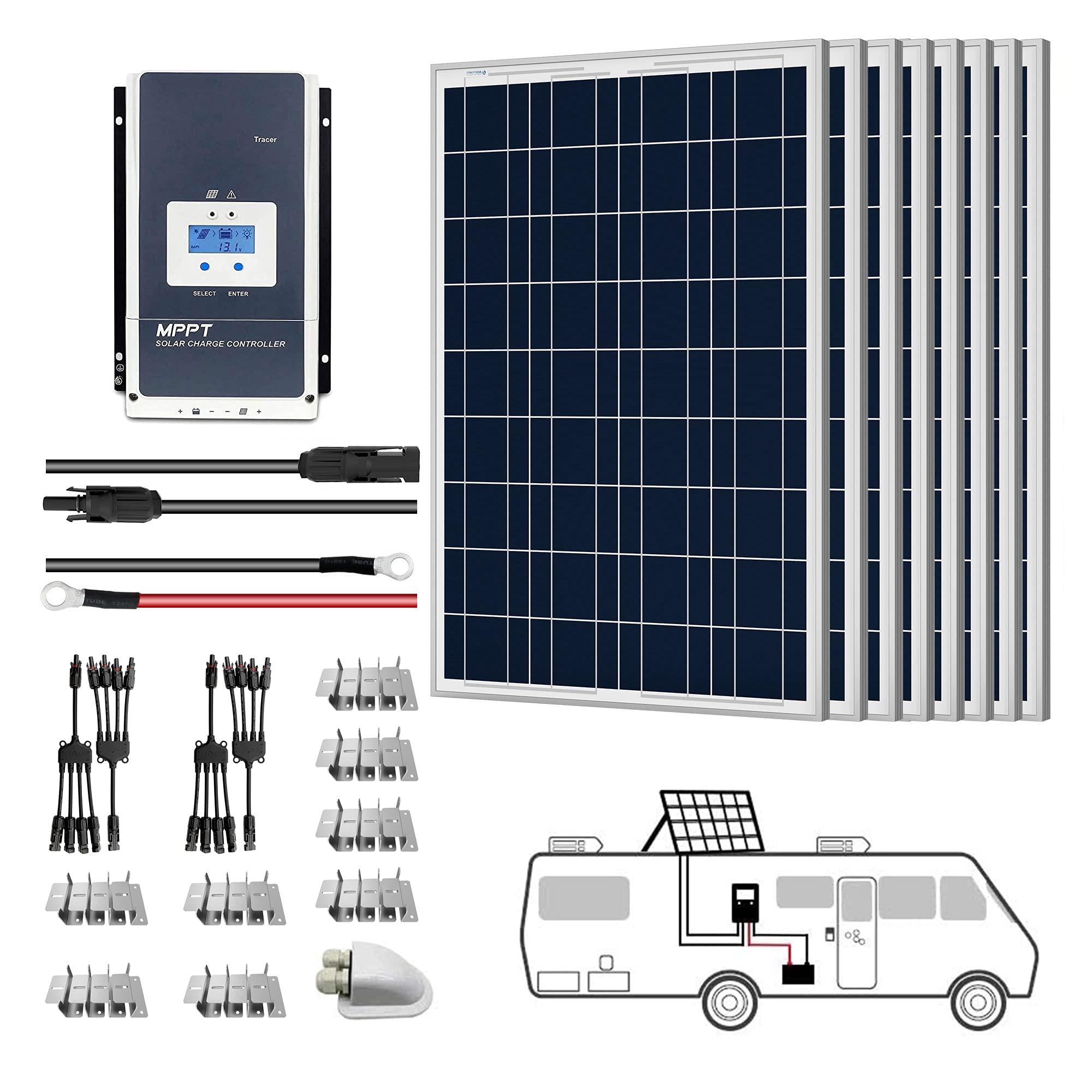 Kits solares polivinílicos ACOPOWER de 12 V + controlador de carga MPPT/PWM 
