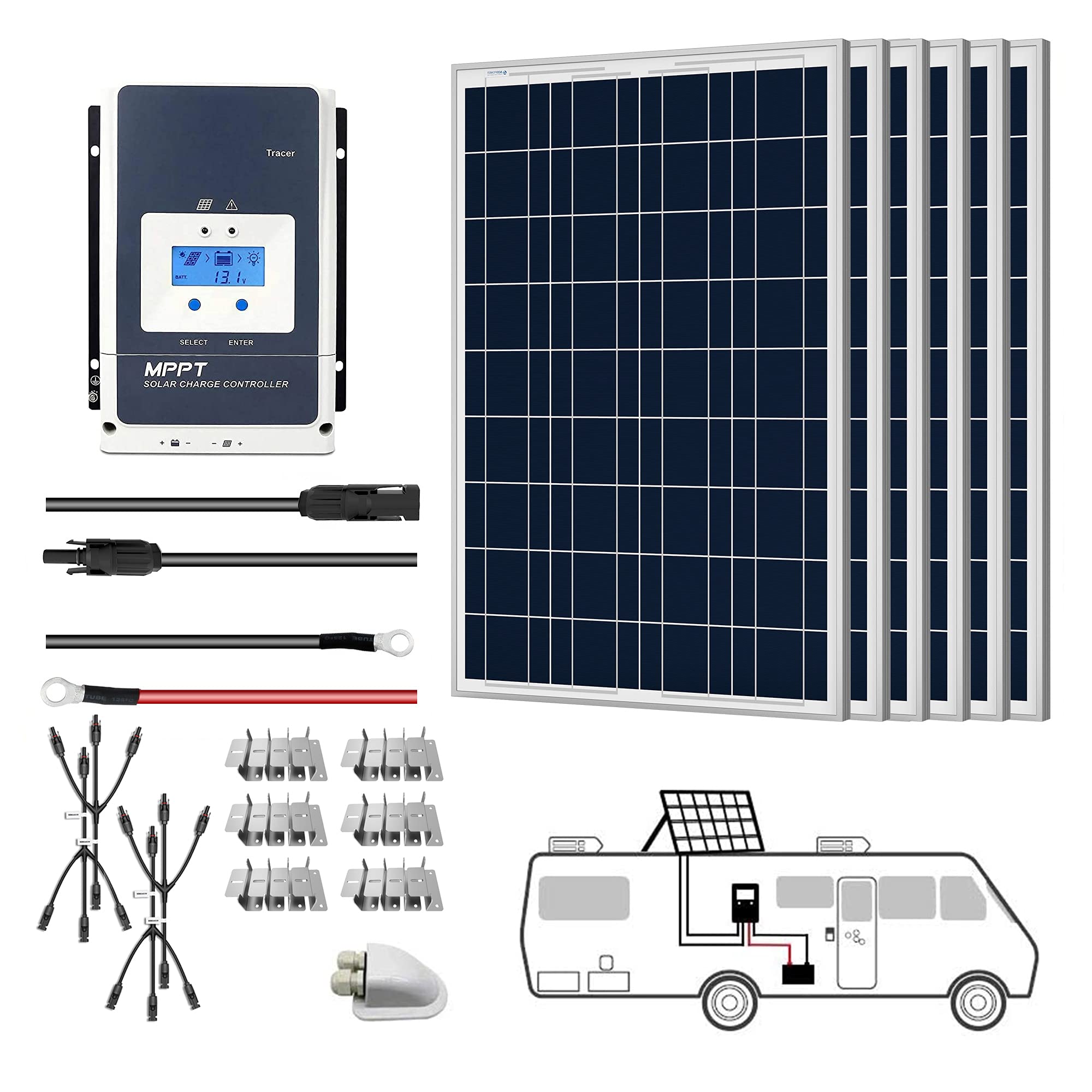 Kits solares polivinílicos ACOPOWER de 12 V + controlador de carga MPPT/PWM 